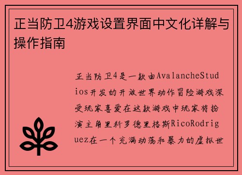 正当防卫4游戏设置界面中文化详解与操作指南